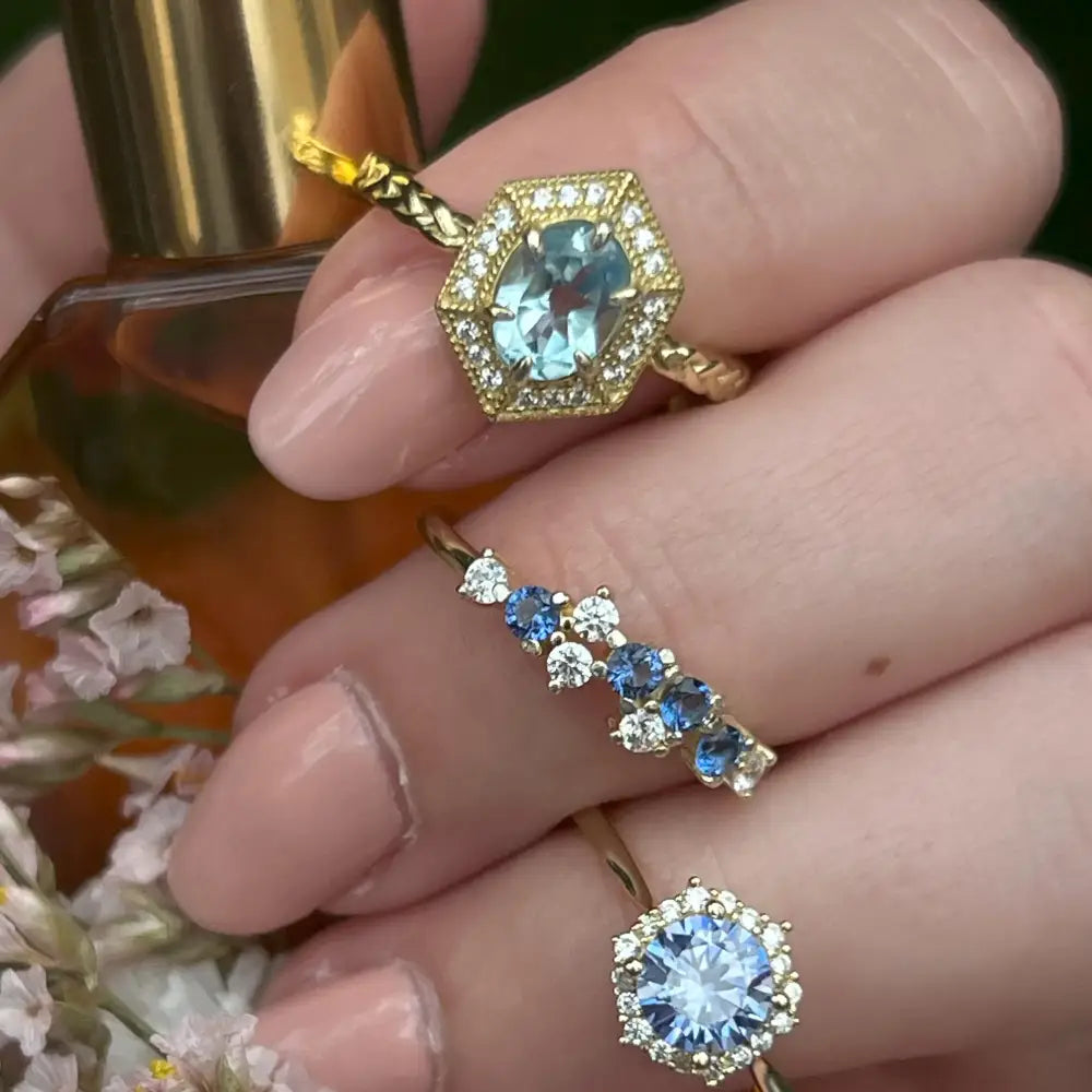 Custom 9 Stone Cluster Band Rings Handmade Handcrafted
