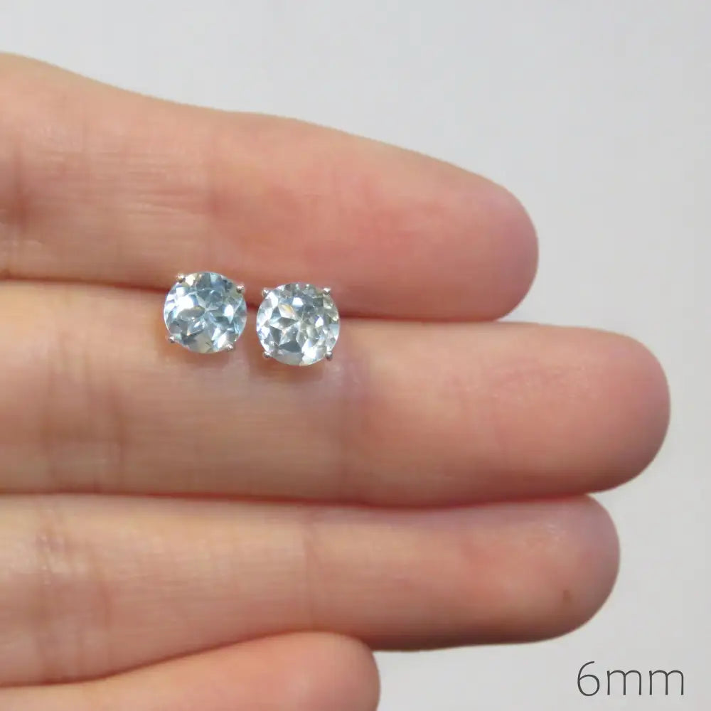 Round Aquamarine Stud Earrings Earrings Handmade Handcrafted