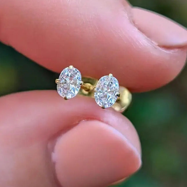 Micro Stud Oval - Moissanite Earrings Handmade Handcrafted