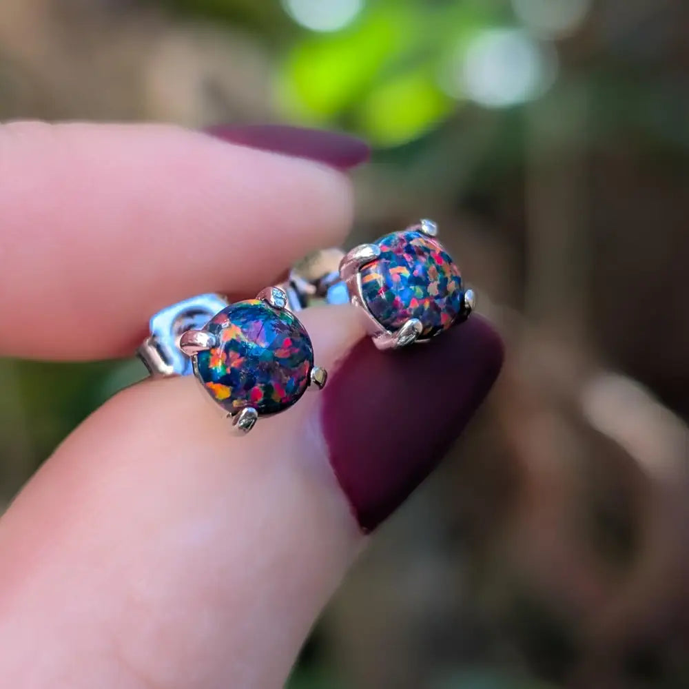 Black Opal Stud Earrings Earrings Handmade Handcrafted