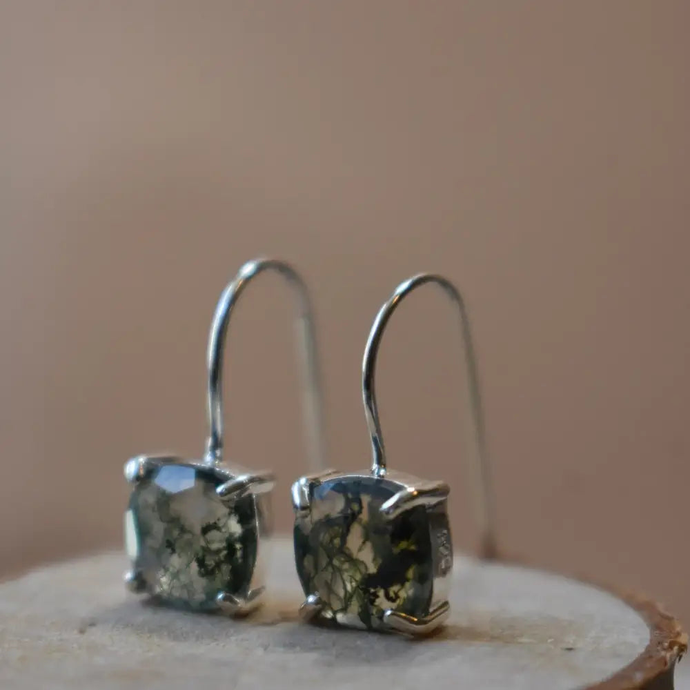 The Ashera - Natural Moss Agate Dangle Earrings Earrings Handmade Handcrafted