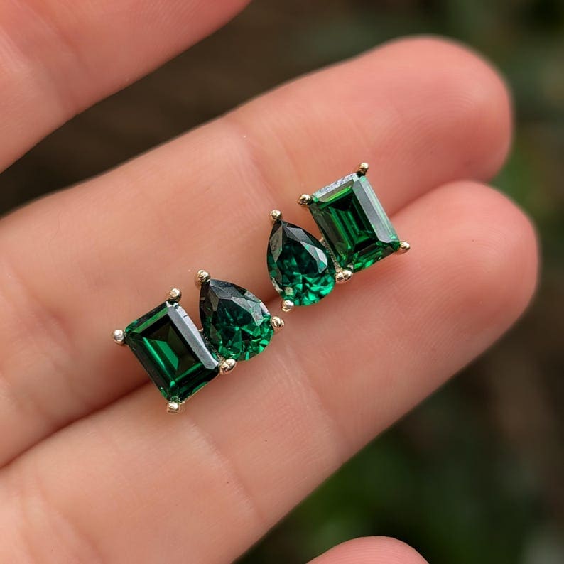 The Aurora - Toi et Moi Emerald Earrings Earrings Handmade Handcrafted