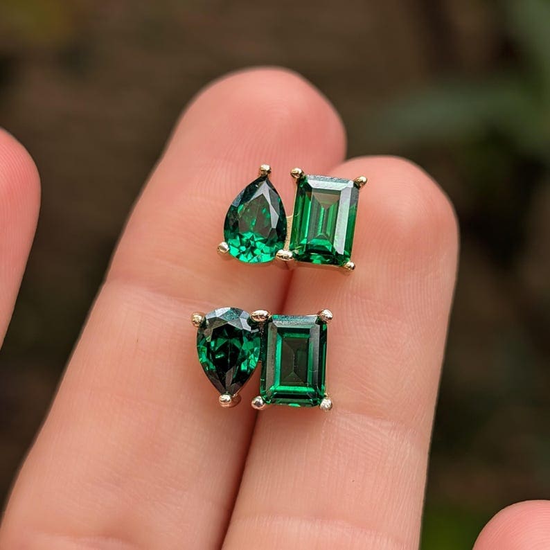 The Aurora - Toi et Moi Emerald Earrings Earrings Handmade Handcrafted