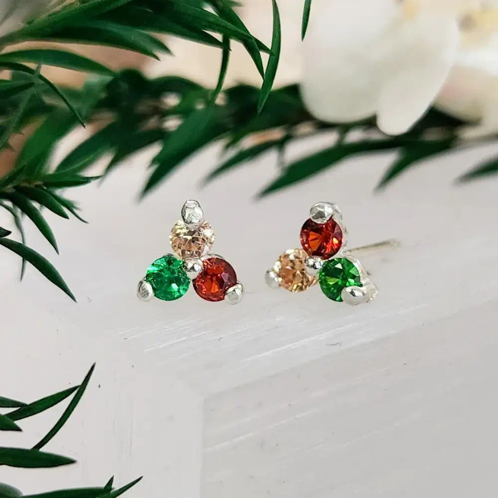 Holiday Tri-Cluster Stud Earrings Earrings Handmade Handcrafted