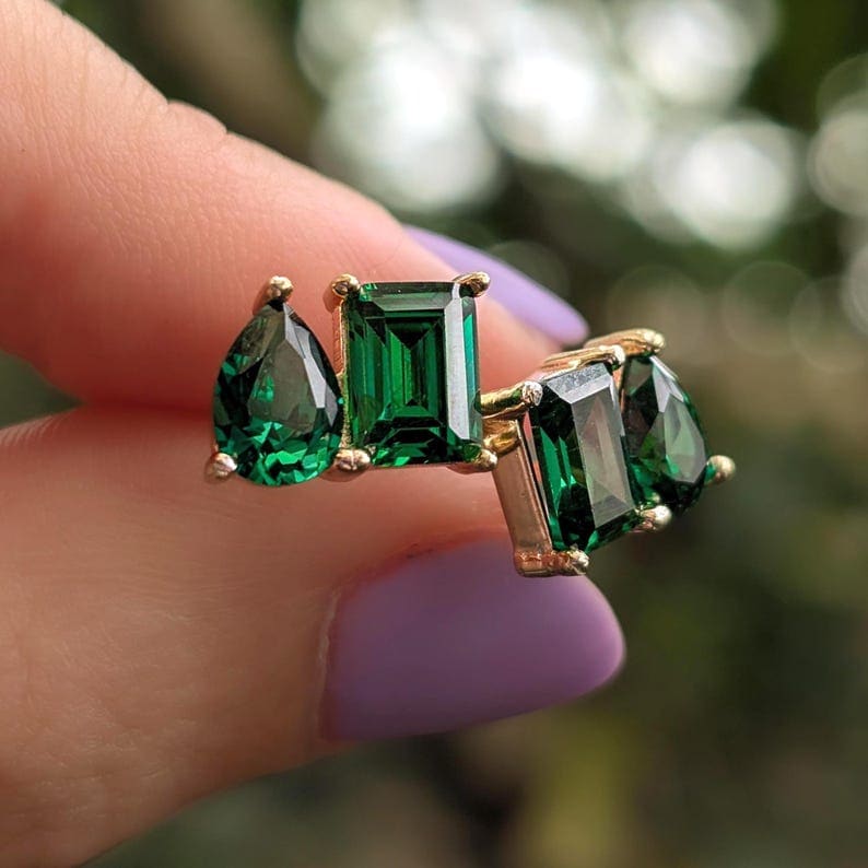 The Aurora - Toi et Moi Emerald Earrings Earrings Handmade Handcrafted