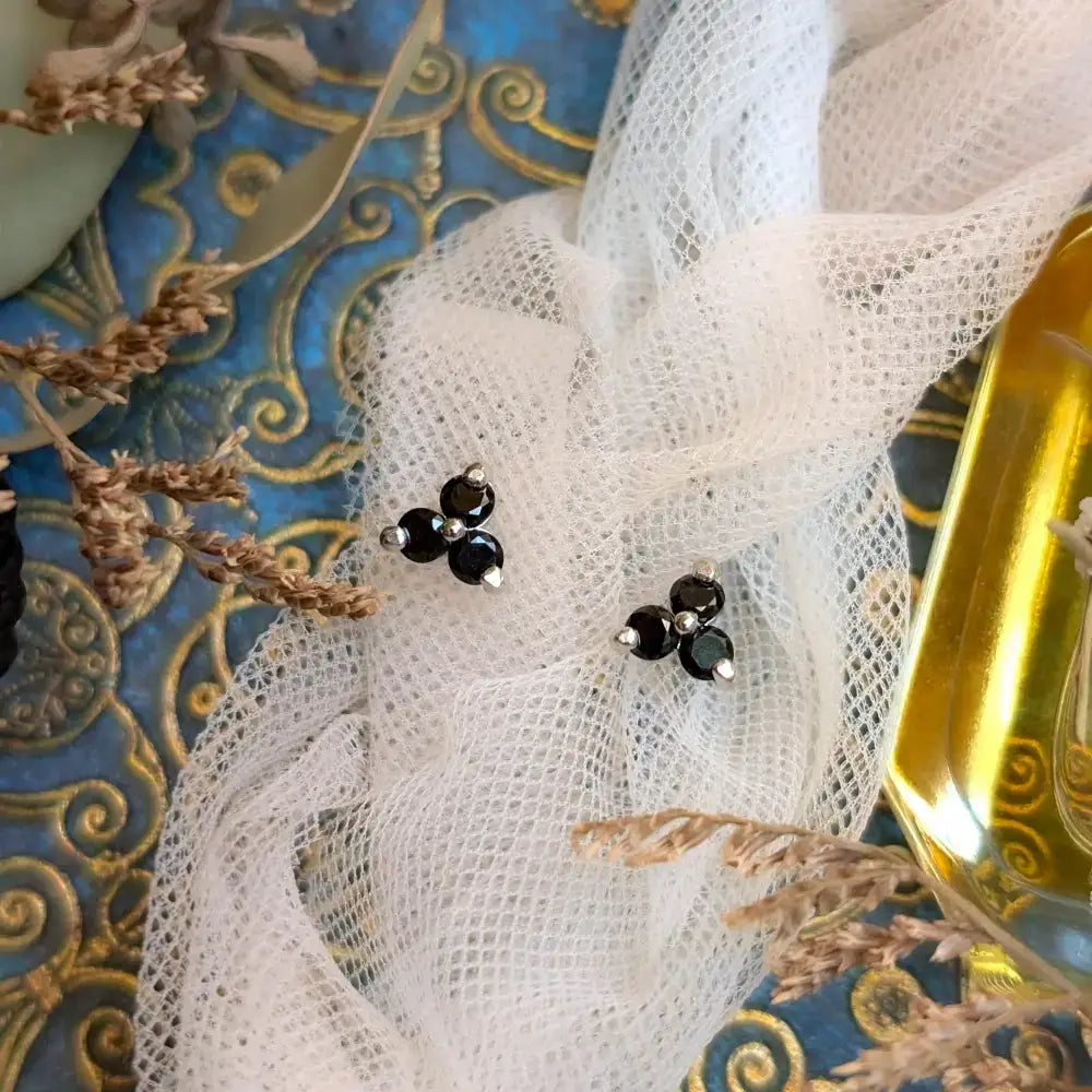 Tri-Cluster Onyx Stud Earrings Earrings Handmade Handcrafted