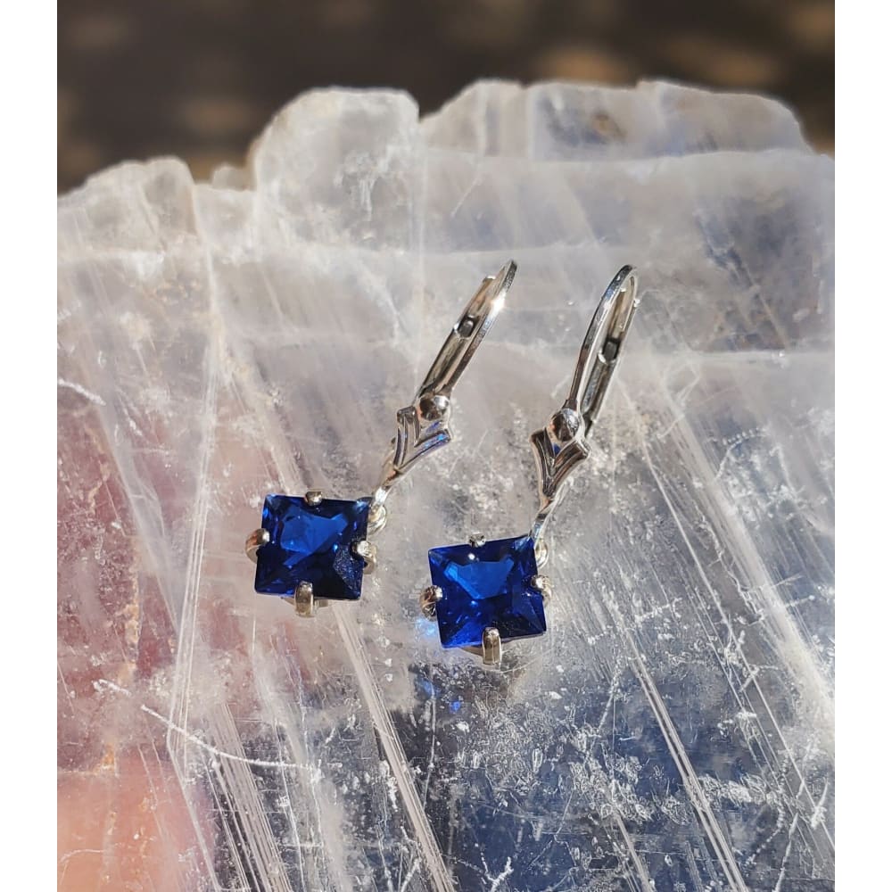 The Miller - Princess Cut Sapphire Dangle Earrings Earrings Handmade Handcrafted