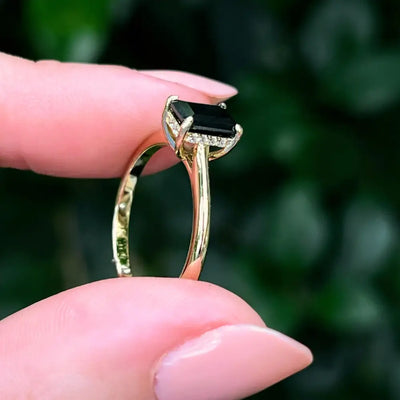 Elegant Onyx Hidden Halo Ring Rings Handmade Handcrafted