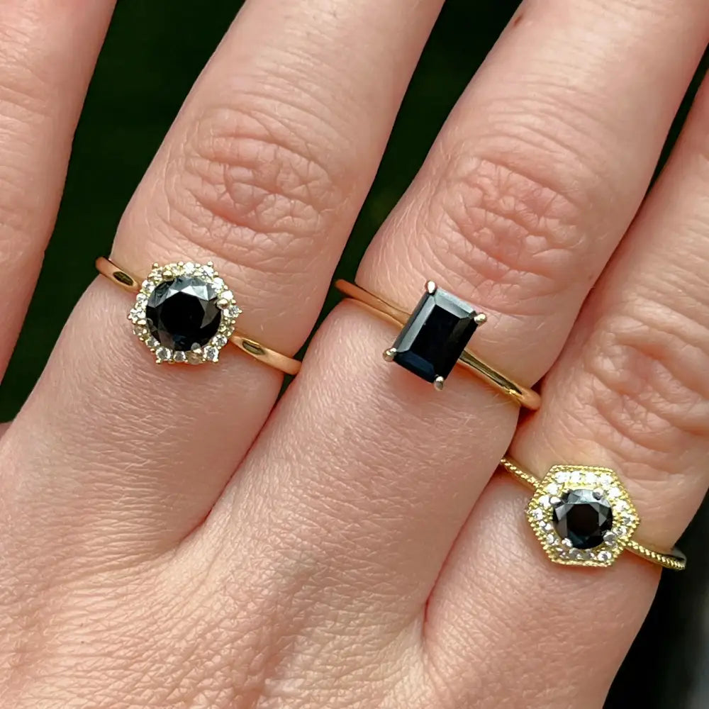 Elegant Onyx Hidden Halo Ring Rings Handmade Handcrafted