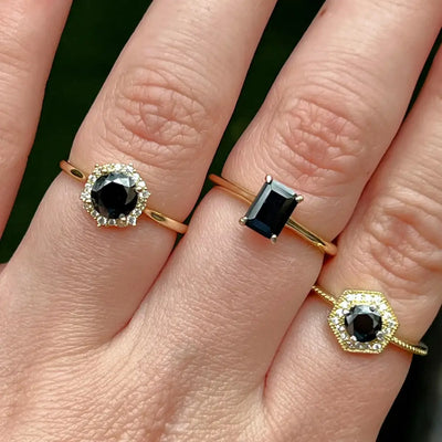 Elegant Onyx Hidden Halo Ring Rings Handmade Handcrafted