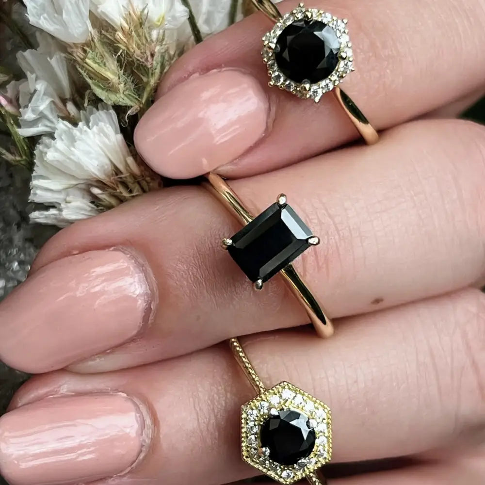Elegant Onyx Hidden Halo Ring Rings Handmade Handcrafted