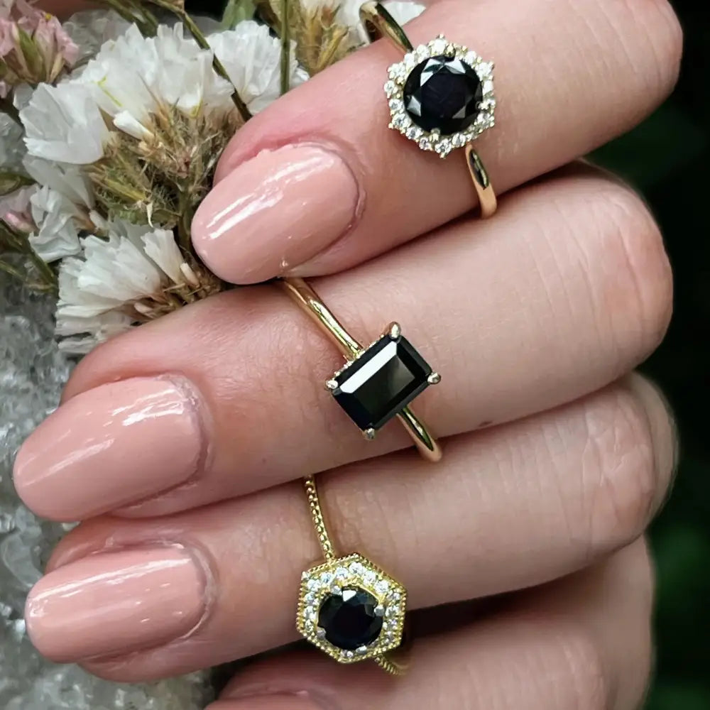 Elegant Onyx Hidden Halo Ring Rings Handmade Handcrafted