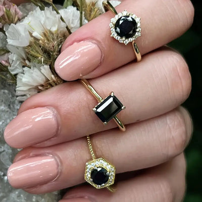 Elegant Onyx Hidden Halo Ring Rings Handmade Handcrafted