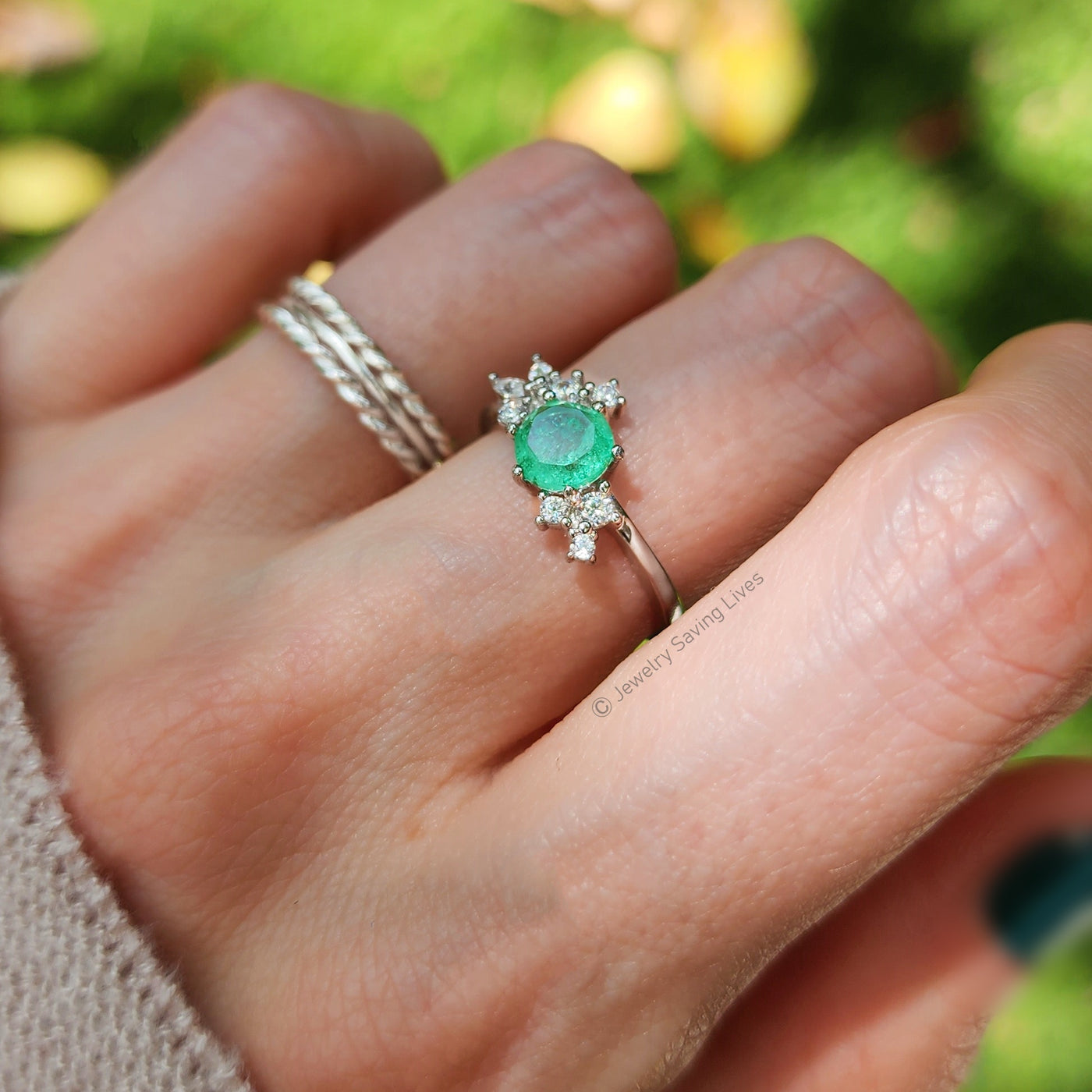 Natural Emerald Cluster Ring