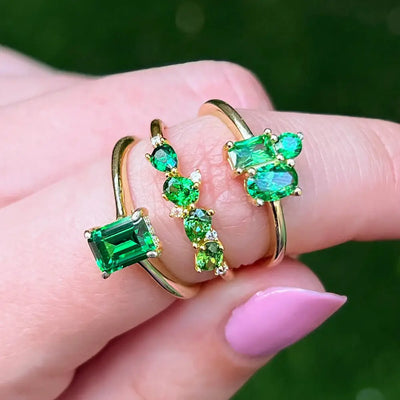 Emerald 3 Stone Cluster Ring Rings Handmade Handcrafted