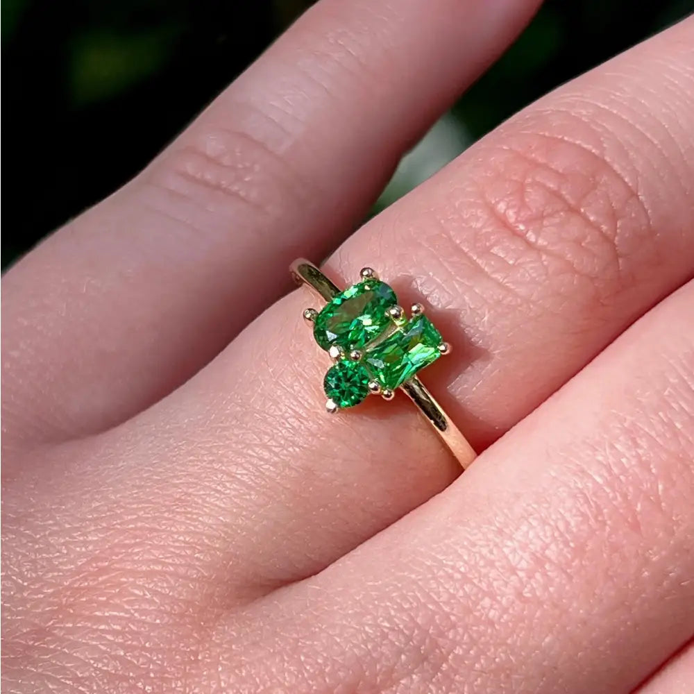 Emerald 3 Stone Cluster Ring Rings Handmade Handcrafted