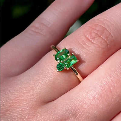 Emerald 3 Stone Cluster Ring Rings Handmade Handcrafted