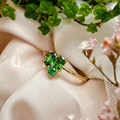 Emerald 3 Stone Cluster Ring Rings Handmade Handcrafted
