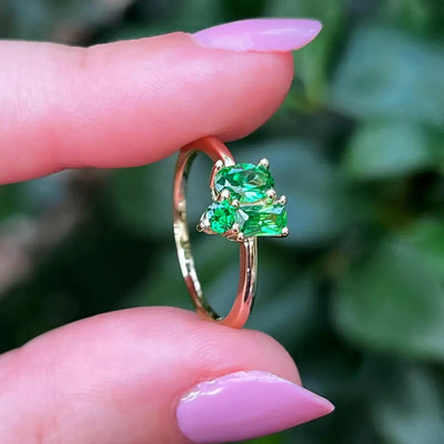 Emerald 3 Stone Cluster Ring Rings Handmade Handcrafted