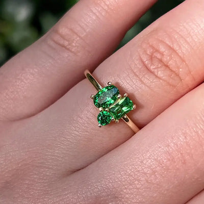 Emerald 3 Stone Cluster Ring Rings Handmade Handcrafted