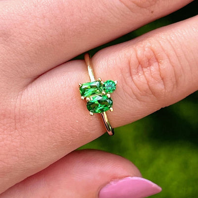 Emerald 3 Stone Cluster Ring Rings Handmade Handcrafted