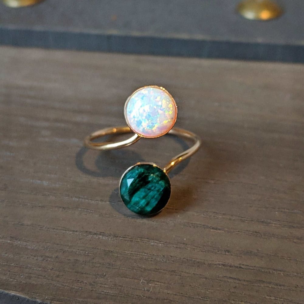 Emerald and Opal Ring Rings Handmade Handcrafted