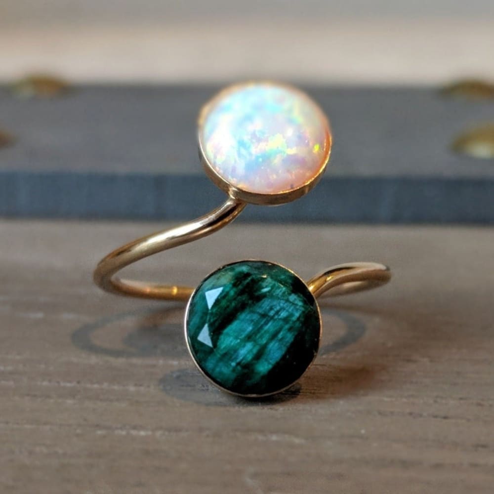 Emerald and Opal Ring Rings Handmade JSL Made in USA