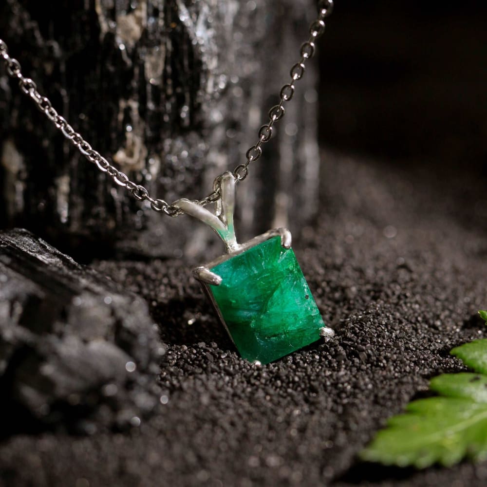 Emerald Cut Emerald Necklace Necklaces Handmade Handcrafted