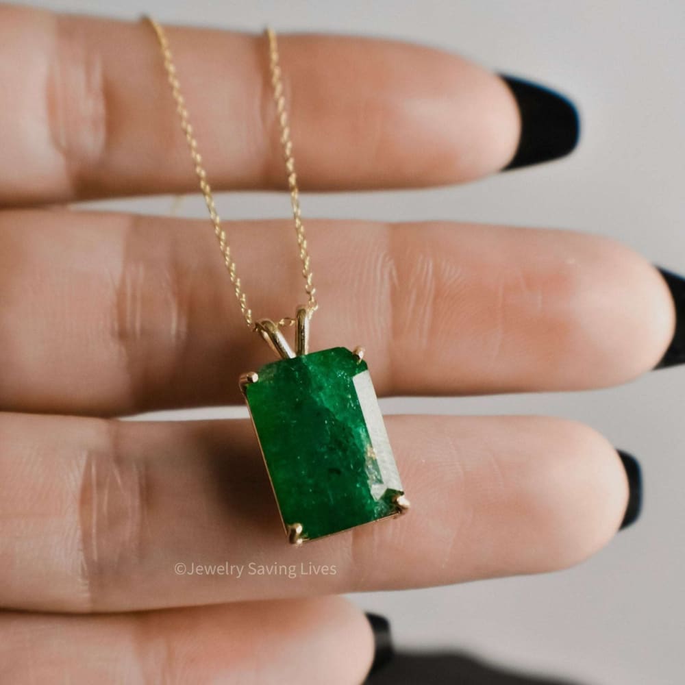 Emerald Cut Emerald Necklace Necklaces Handmade Handcrafted