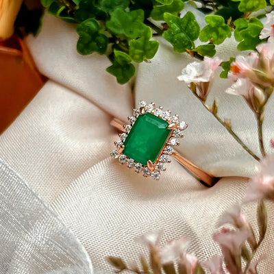 Emerald Halo Ring Rings Handmade Handcrafted