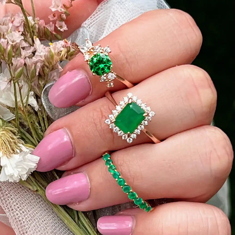 Emerald Halo Ring Rings Handmade Handcrafted
