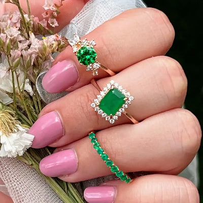Emerald Halo Ring Rings Handmade Handcrafted