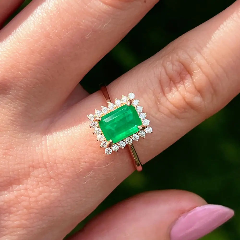 Emerald Halo Ring Rings Handmade Handcrafted