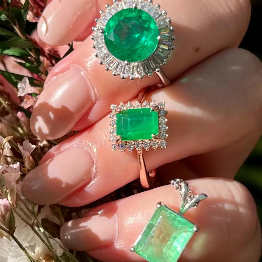 Emerald Halo Ring Rings Handmade Handcrafted