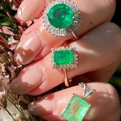 Emerald Halo Ring Rings Handmade Handcrafted