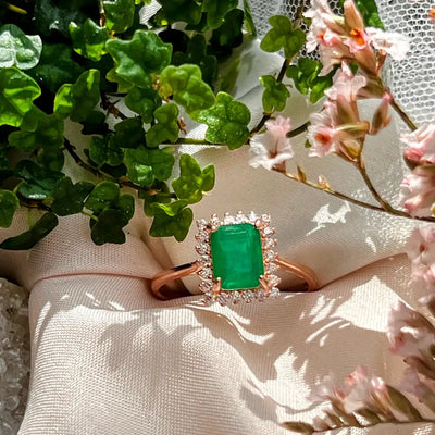 Emerald Halo Ring Rings Handmade Handcrafted