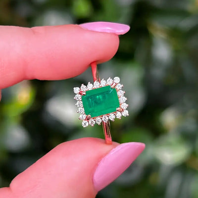 Emerald Halo Ring Rings Handmade Handcrafted