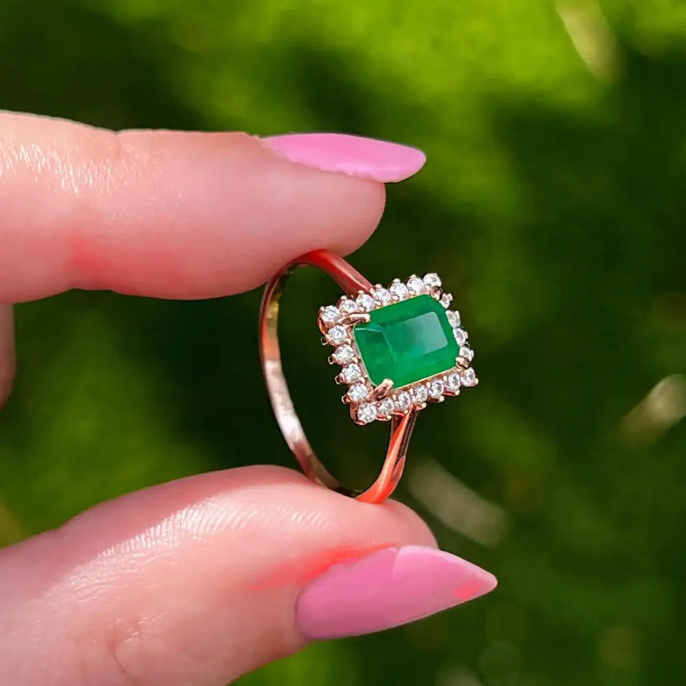 Emerald Halo Ring Rings Handmade Handcrafted