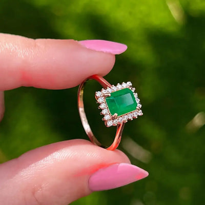 Emerald Halo Ring Rings Handmade Handcrafted