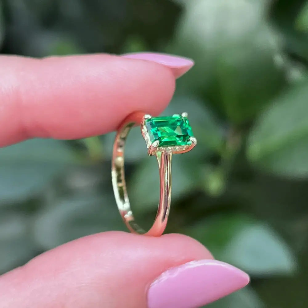 Emerald Hidden Halo Ring Rings Handmade Handcrafted