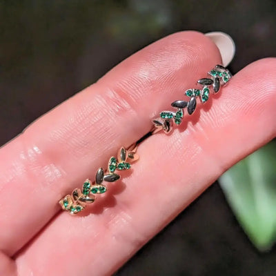 Emerald Laurel Leaf Half Eternity Band Rings Handmade Handcrafted