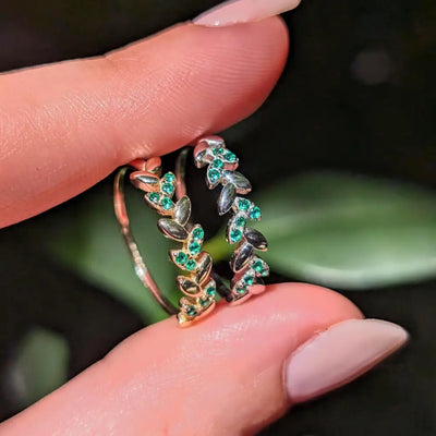 Emerald Laurel Leaf Half Eternity Band Rings Handmade Handcrafted