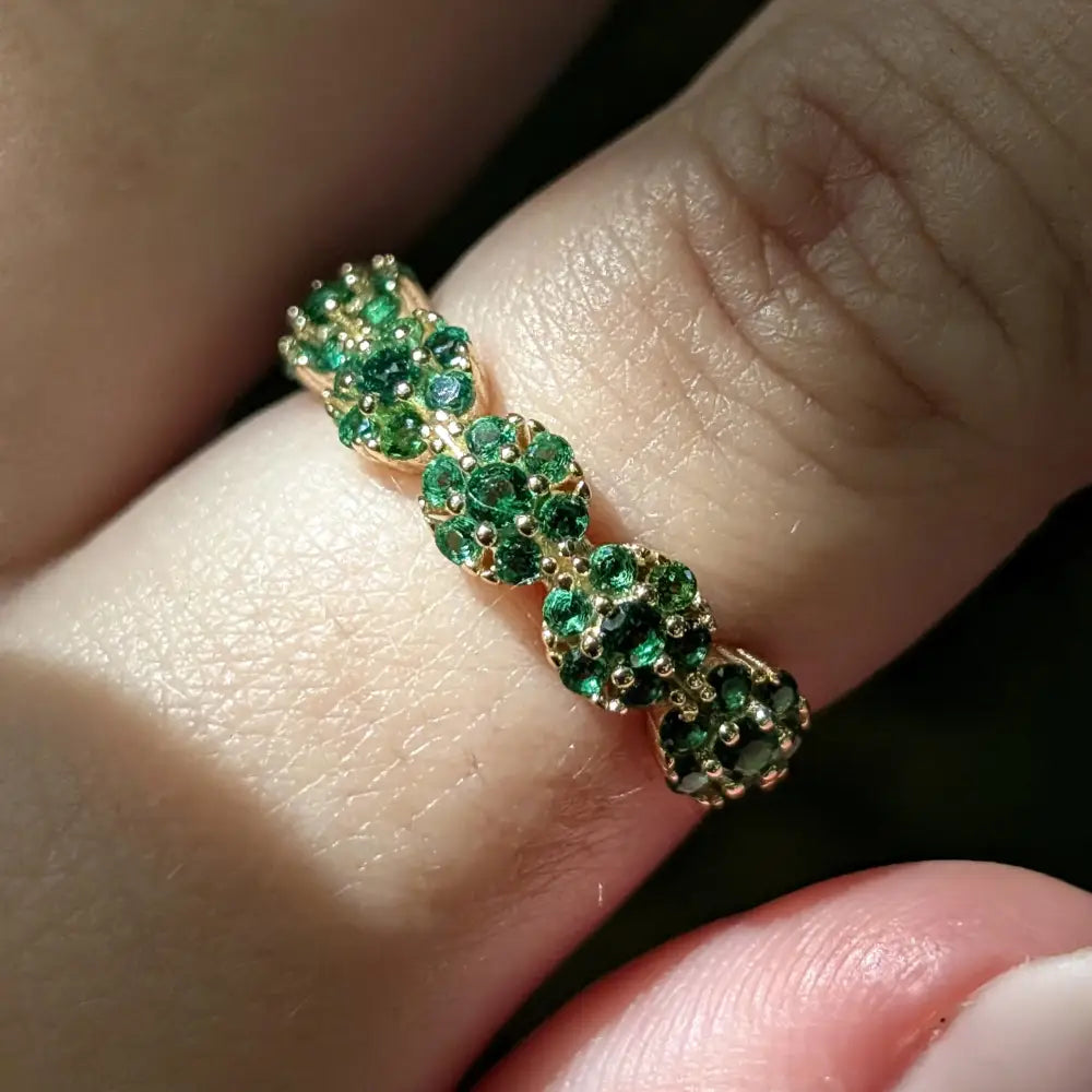 Emerald Round Half Eternity Band Rings Handmade Handcrafted