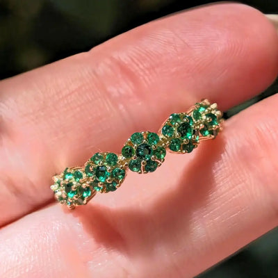 Emerald Round Half Eternity Band Rings Handmade Handcrafted