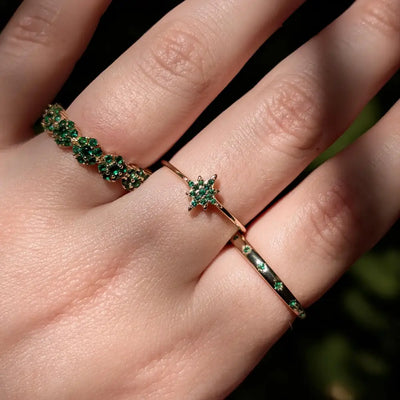 Emerald Round Half Eternity Band Rings Handmade Handcrafted