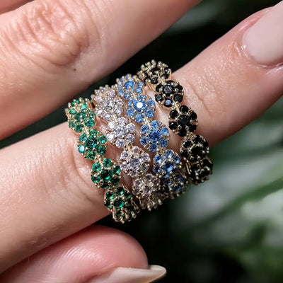 Emerald Round Half Eternity Band Rings Handmade Handcrafted