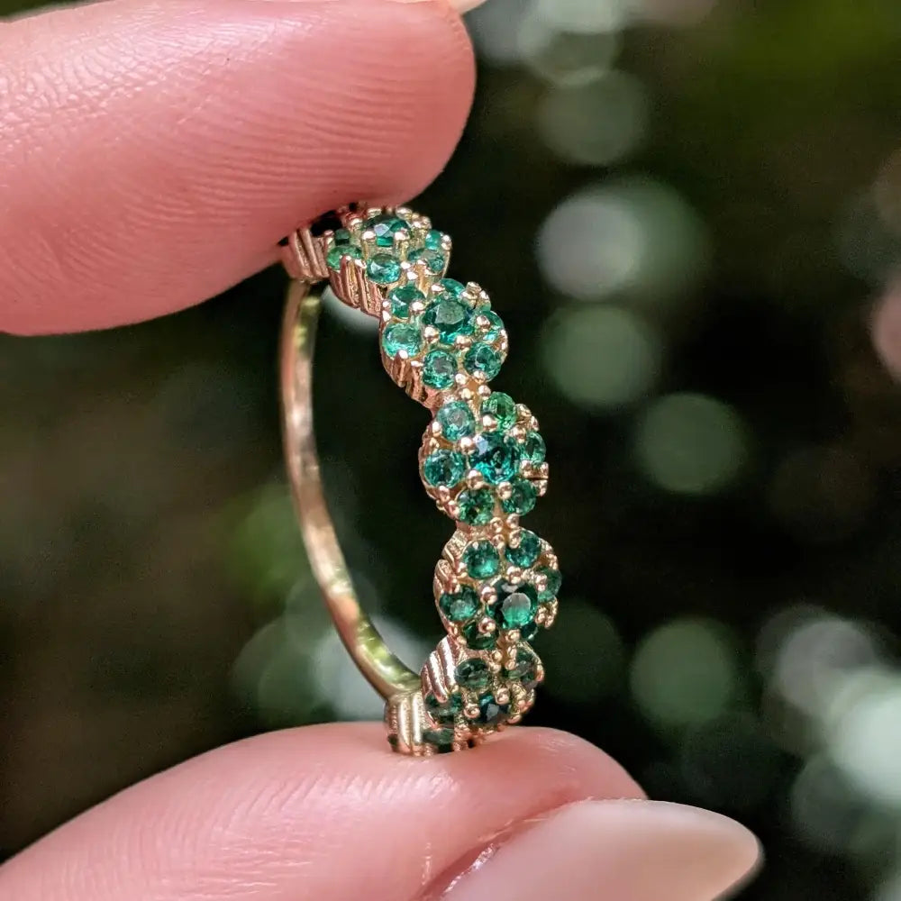 Emerald Round Half Eternity Band Rings Handmade Handcrafted