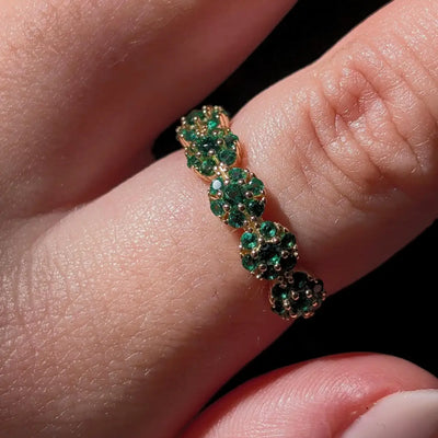 Emerald Round Half Eternity Band Rings Handmade Handcrafted