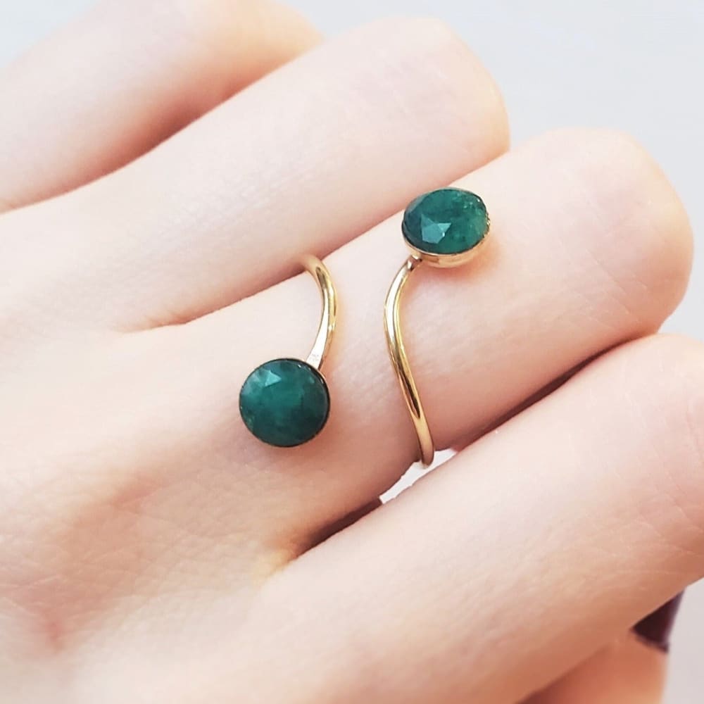 Emerald Two Stone Ring (small) Rings Handmade JSL Made in USA