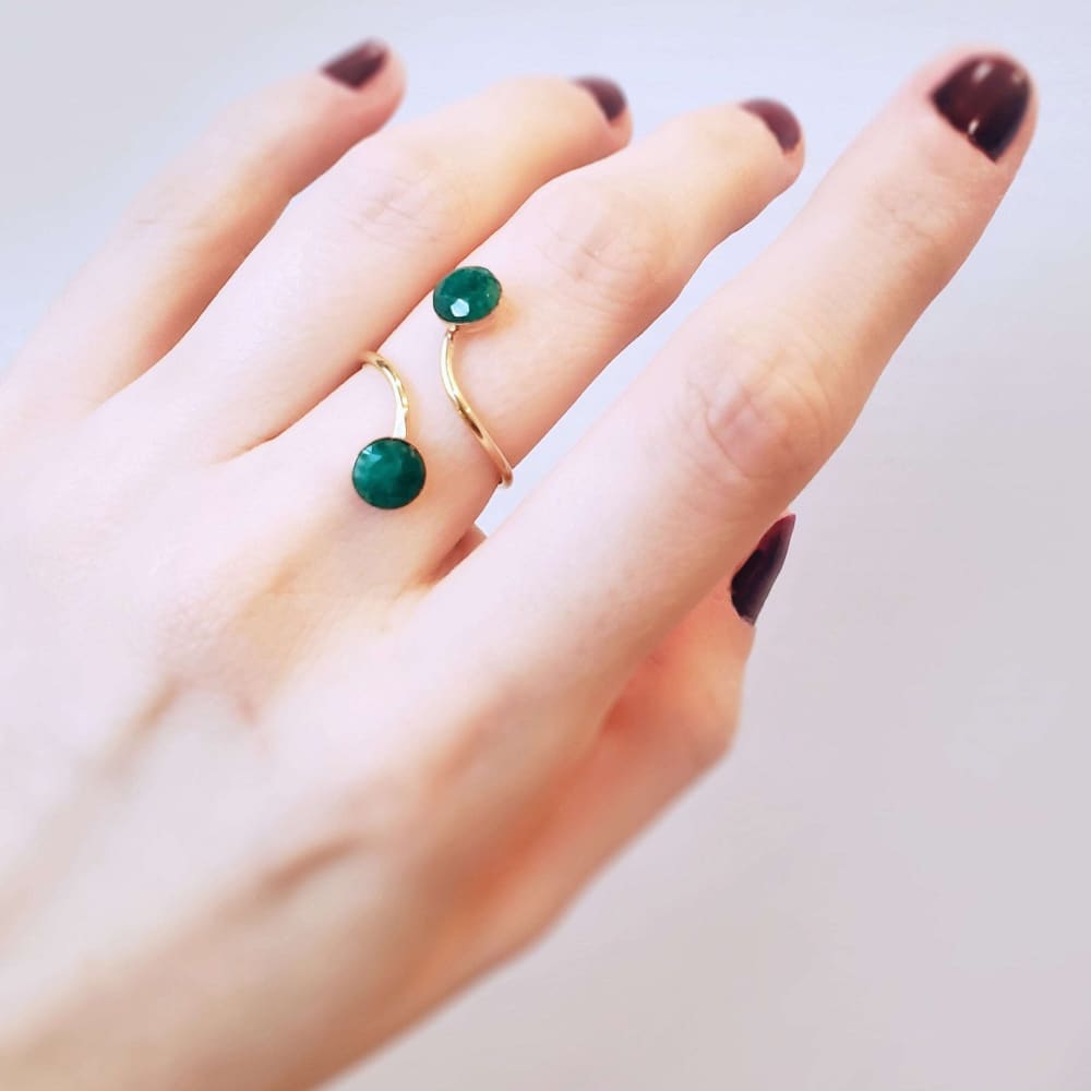 Emerald Two Stone Ring (small) Rings Handmade JSL Made in USA